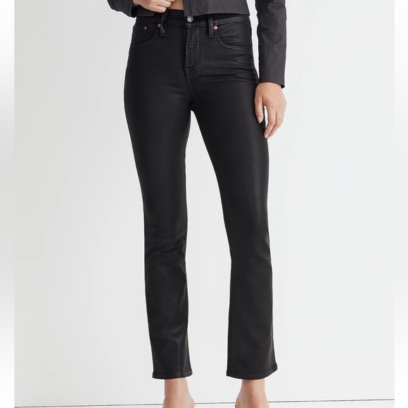 Madewell Kick Out Crop Jeans in True Black Wash: Coated Edition - Picture 2 of 8